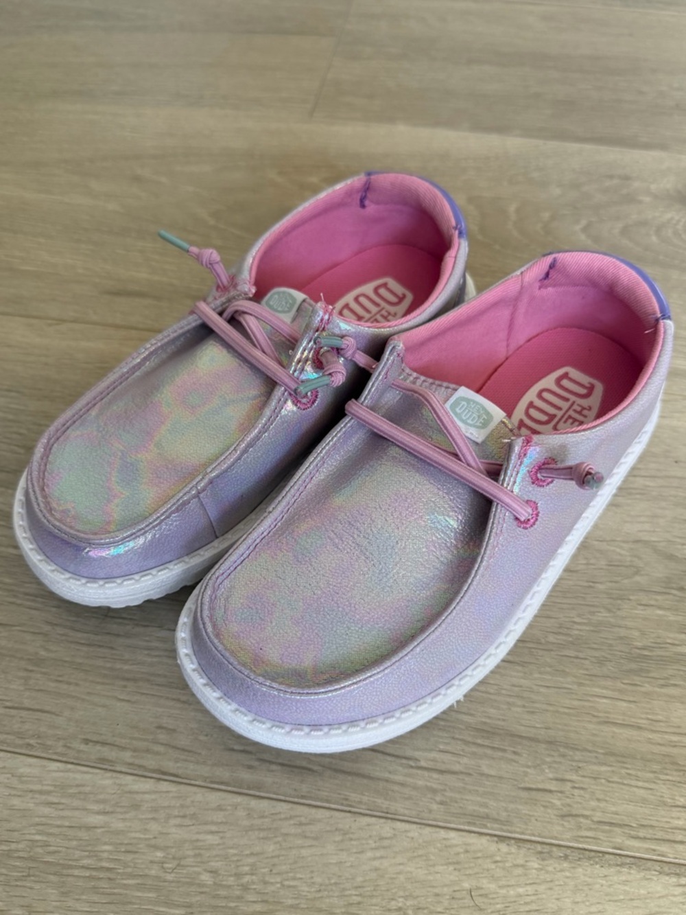 HeyDude Girls Iridescent Pink & Purple Wendy Shoes - size 12